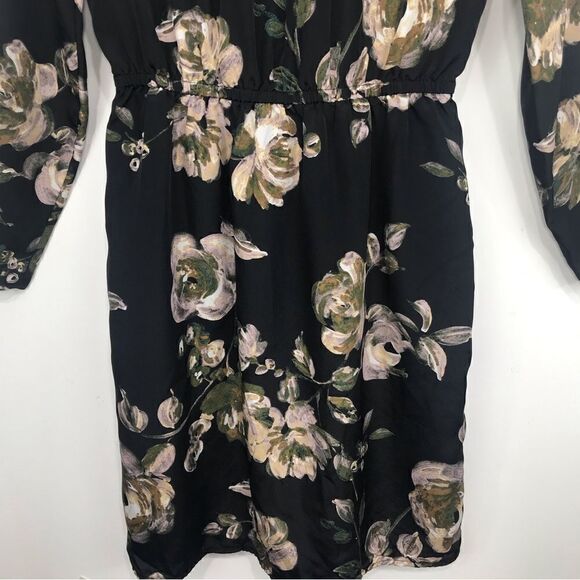 J. Crew Factory Dark Floral Long Sleeve Faux Wrap Skirt Mini Dress - Picture 9 of 16